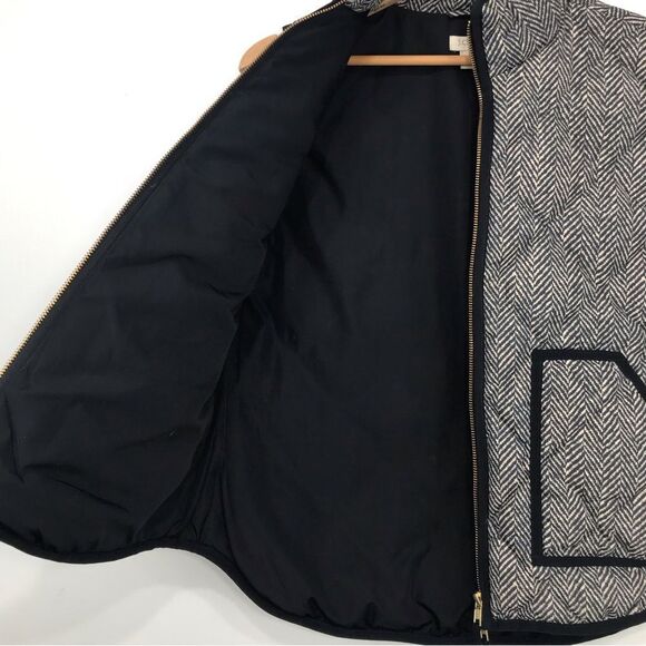 J. Crew Black Tan Herringbone Printed Quilted Puffer Zip Front Vest - Picture 7 of 16